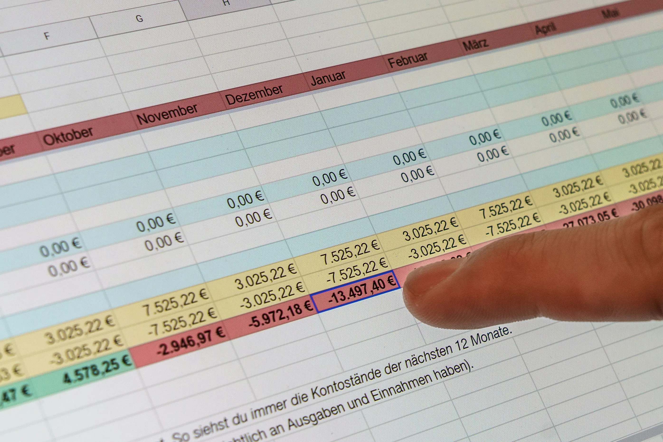 A year-on-year calculation in a spreadsheet